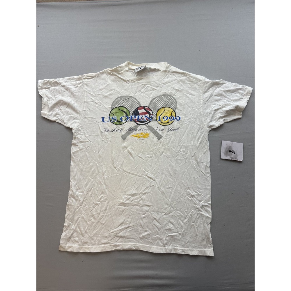 Vintage 1999 US Open Tennis T-Shirt Flushing Meadows New York Spotlight White L